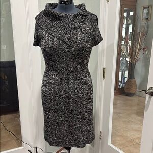 Calvin Klein Black and Gray Long Sleeve Dress